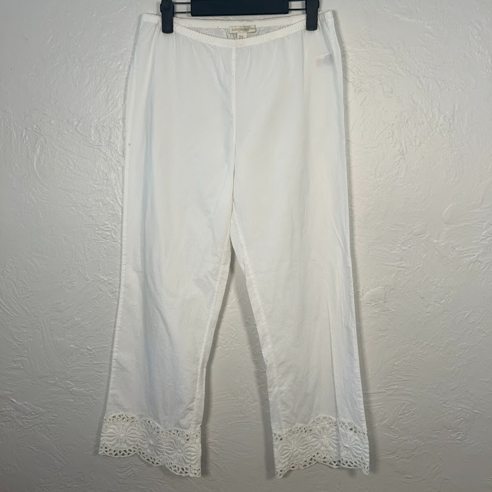 VTG Saint Tropez West White Cotton Cutwork Lace Easy Pants M Y2K Boho Resort